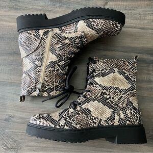 NWT Snake Print Combat Boots, Size 8.5